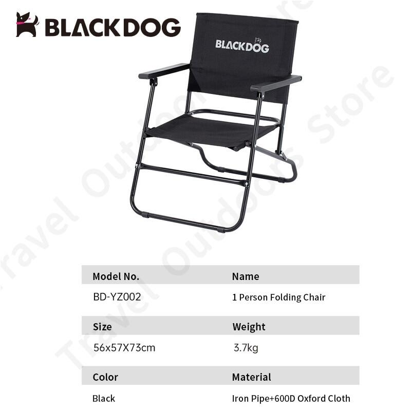 BLACKDOG Portable Black Folding Chair 3.7kg Durable 120kg Max Load Anti-skid Iron Pipe Support Kermit Foldable Chair With Armrest And Backrest