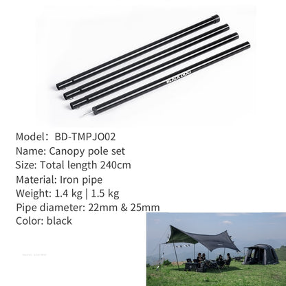 BLACKDOG Canopy Iron Pole Rod 2.4m Length 4 Section 22mm 25mm Diameter Steel Iron Heavy Duty Outdoor Camping Portable Awning Tarp Tent Pole