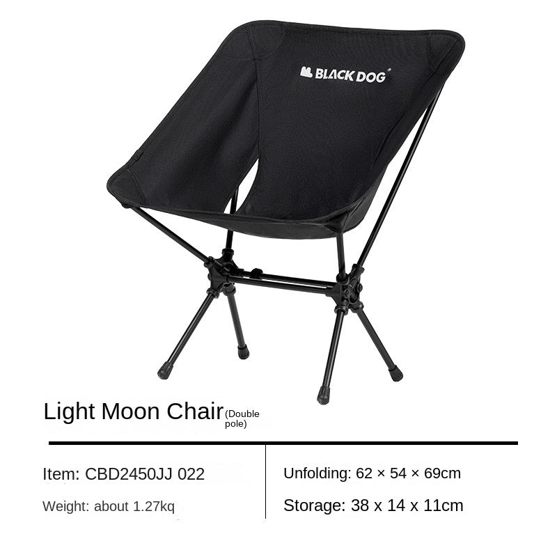 BLACKDOG Ultralight Moon Chair Portable Black Foldable Recliner Lounge Fishing Director's Chair Up to 130kg Aluminum Alloy Camping Outdoor Hiking Picnic Beach Travel Heavy Duty Original Black Dog