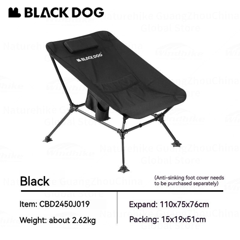 BLACKDOG Moon Lounge Chair Portable Black Chair Outdoor Camping Ultralight Heavy Duty Reclining Relax Lounging Foldable Folding Chair 900D Oxford 7075 Aluminum up to 150kg Max Load Black Dog