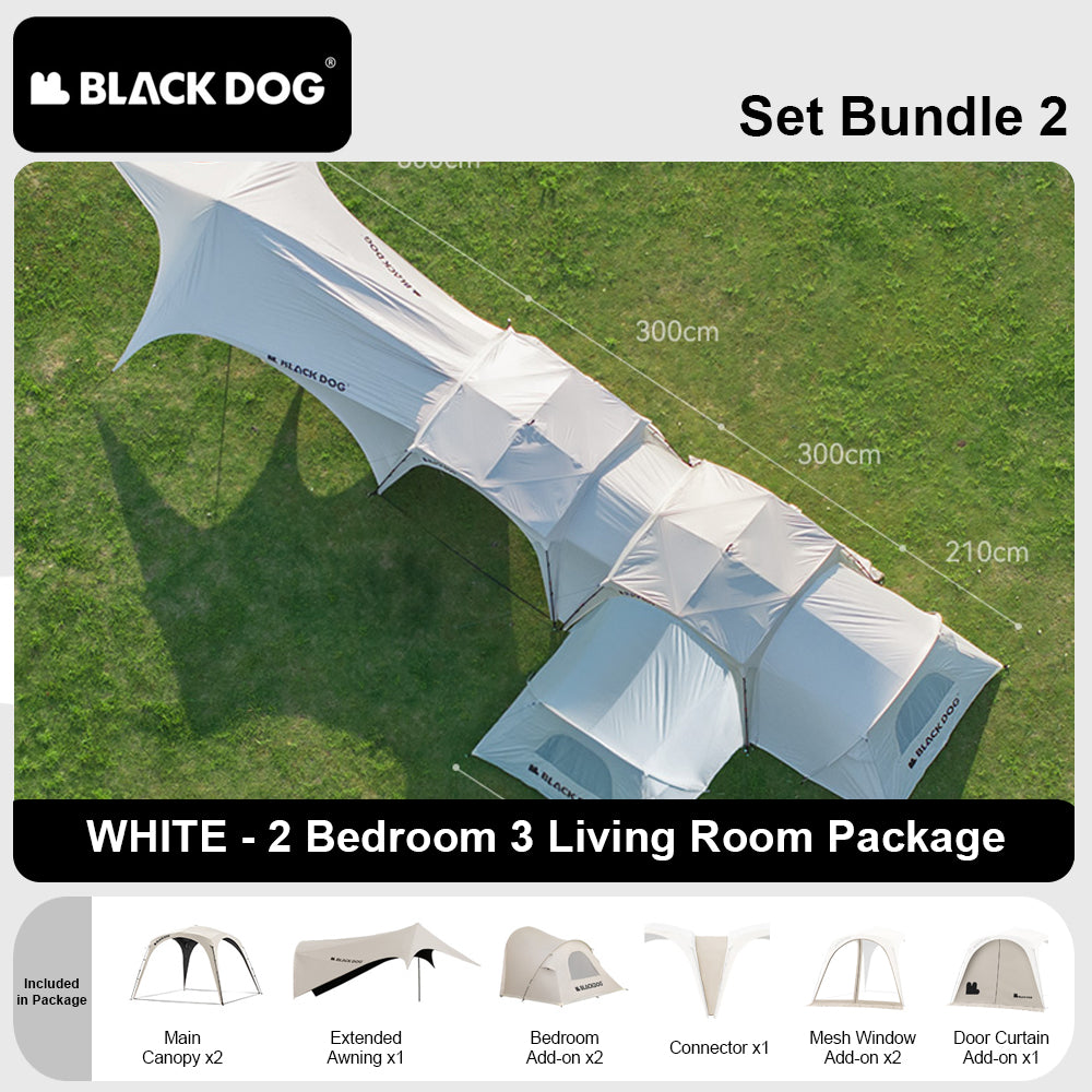 BLACKDOG UNICORN DOME TENT Automatic Multiple Setting Canopy Tent Unlimited Connection Bedroom Awning Living Area Waterproof Outdoor Camping Vinyl Coated UPF100+ UV Sun Protection Black White Fast Build 4-12 Person Large Space Heavy Duty Shelter