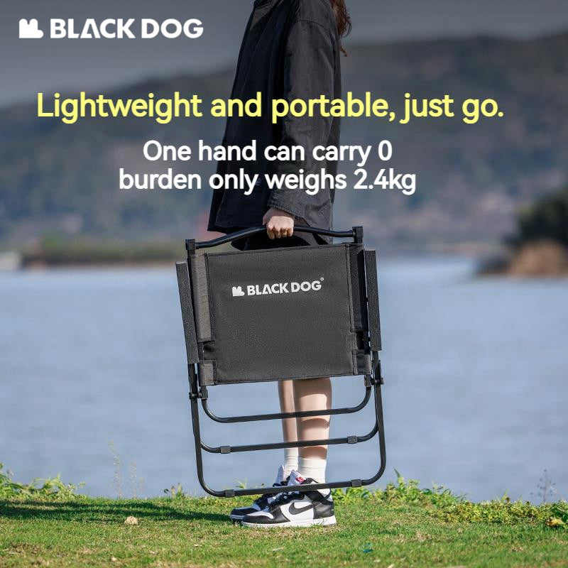 BLACKDOG MOUNTAIN SOUL Black Portable Folding Kermit Chair Outdoor Camping Picnic Travel Ultralight Low High PRO Heavy Duty Foldable Chair up to 190kg Max Load Thick Carbon Steel Frame Black Dog