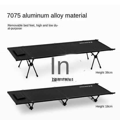 BLACKDOG Black Folding Bed Outdoor Ultralight Portable High Low Foldable Cot 150kg Max Load Aluminum Alloy Oxford Cloth Camping Heavy Duty Black Dog