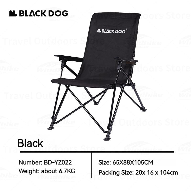 BLACKDOG Black Reclining High-Back Folding Chair Portable Foldable Camping Chair 3 Level Recliner 140kg Max Load Travel Picnic Seat Oxford Fabric Steel Iron Structure Heavy Duty Black Dog