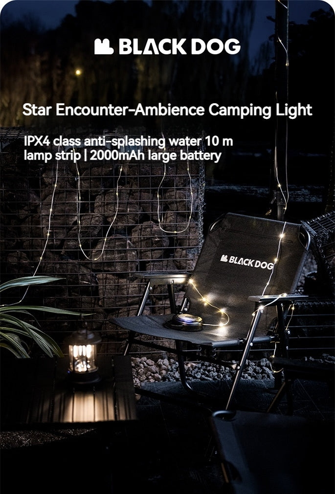 BLACKDOG Star Encounter Atmosphere Light Portable Ultralight 10m Camping Light Strip Canopy Light Lamp Lighting Outdoor LED Lantern Tent Decoration Waterproof Rechargeable IPX4 With Hand Crank Storage Hiking Picnic Travel Original Black Dog