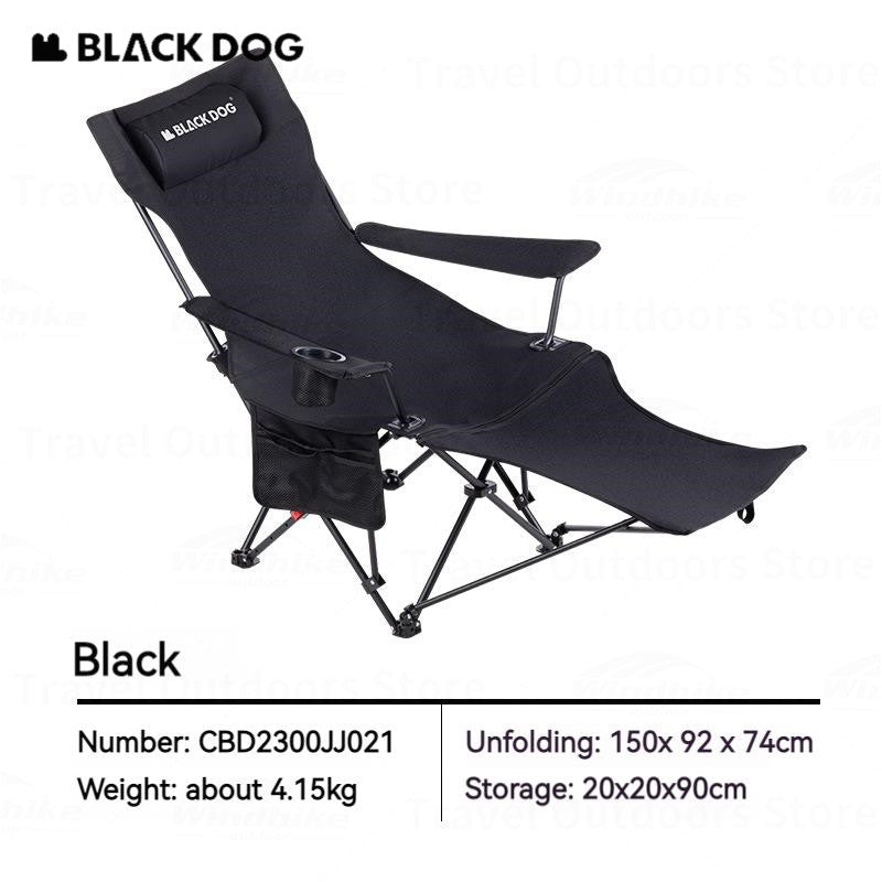 BLACKDOG Foldable Recliner Camping Chair Portable Lunch Break Balcony Home Leisure Sitting And Sleeping Chair With Pillow 4-Speed Adjustable Dual-Use Nap Lazy Outdoor Beach Chair Black Dog