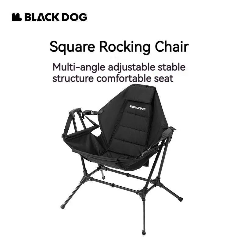 BLACKDOG Folding Black Rocking Swing Chair with Pillow 160° Portable Adjustable Lying Leisure Recliner 150kg Max Load Camping Hiking Picnic Beach Travel Chair 7075 Aluminum Heavy Duty Original Black Dog