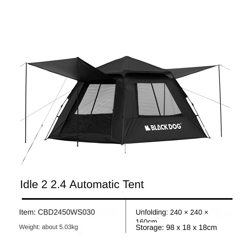 BLACKDOG Black Automatic Tent 2 in 1 Tent with Optional Canopy Tarp Add-on Large up to 5.8m² Interior Space for 3-4 Person Vinyl Coated Sunscreen Waterproof Breathable