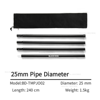 BLACKDOG Canopy Iron Pole Rod 2.4m Length 4 Section 22mm 25mm Diameter Steel Iron Heavy Duty Outdoor Camping Portable Awning Tarp Tent Pole