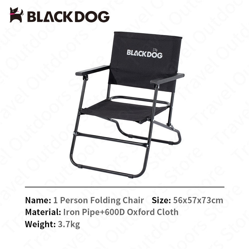 BLACKDOG Portable Black Folding Chair 3.7kg Durable 120kg Max Load Anti-skid Iron Pipe Support Kermit Foldable Chair With Armrest And Backrest