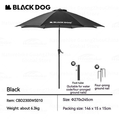 BLACKDOG Sunset Outdoor Parasol Center Pole Umbrella Rubber Canopy Rooftop Garden Gazebo Awning Parasol Sun Shelter Leisure Courtyard Villa Sunscreen Sunshade Rainproof Black Coated Tarp