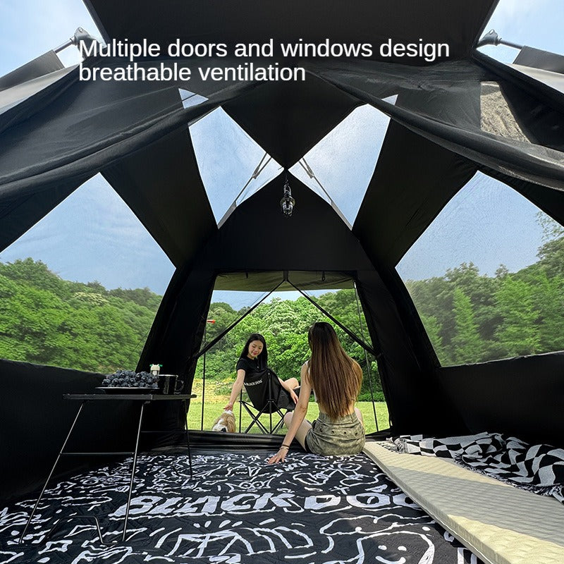 BLACKDOG Black Automatic Tent 2 in 1 Tent with Optional Canopy Tarp Add-on Large up to 5.8m² Interior Space for 3-4 Person Vinyl Coated Sunscreen Waterproof Breathable