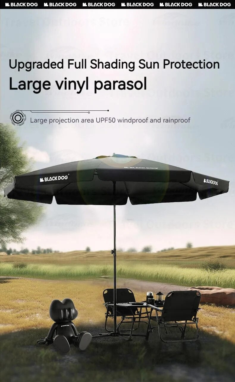 BLACKDOG Black Umbrella Curtain Portable Ultralight Rain Protection Sun Shade 5-6 Persons Canopy Outdoor Parasol Sunscreen Picnic Sun Shelter Shading Vinyl Fabric Rainproof UPF50+ Camping Hiking Beach Travel Heavy Duty Original Black Dog