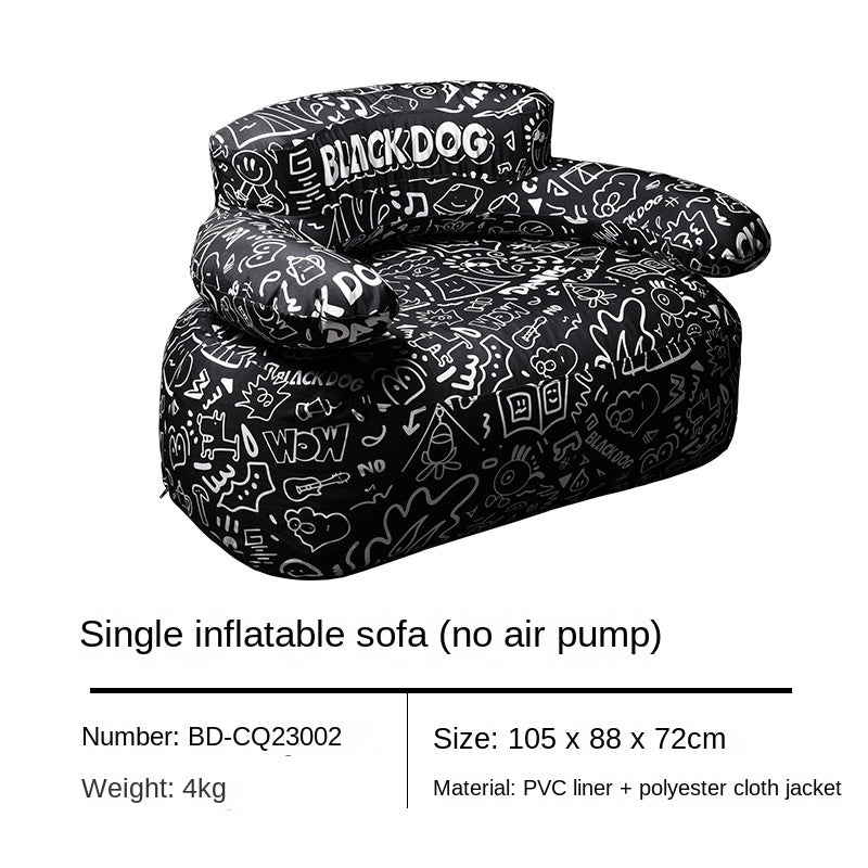 BLACKDOG Crazy Dreamer Inflatable Sofa Outdoor 1-2 Persons Portable Leisure Graffiti Print Square Stool Folding Air Couch Sofa Camping Hiking Travel Picnic Beach Folding Home Sofa Set Original Black Dog