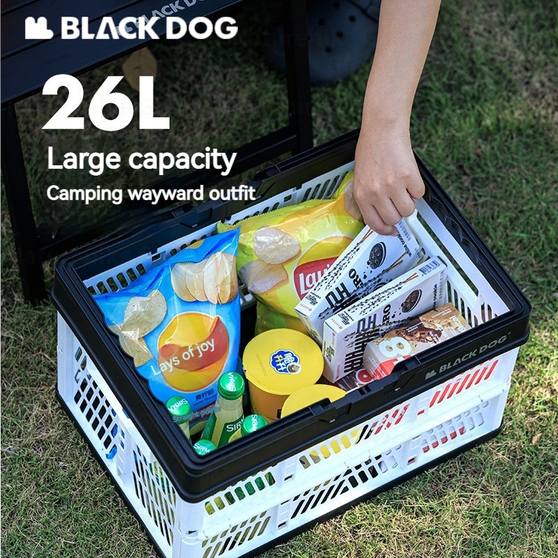 BLACKDOG Folding Storage Basket Portable Lightweight 26L Large Capacity Desk Organizer Foldable Sundry Storage Box PP Camping Outdoor Hiking Picnic Beach Travel Heavy Duty Original Black Dog