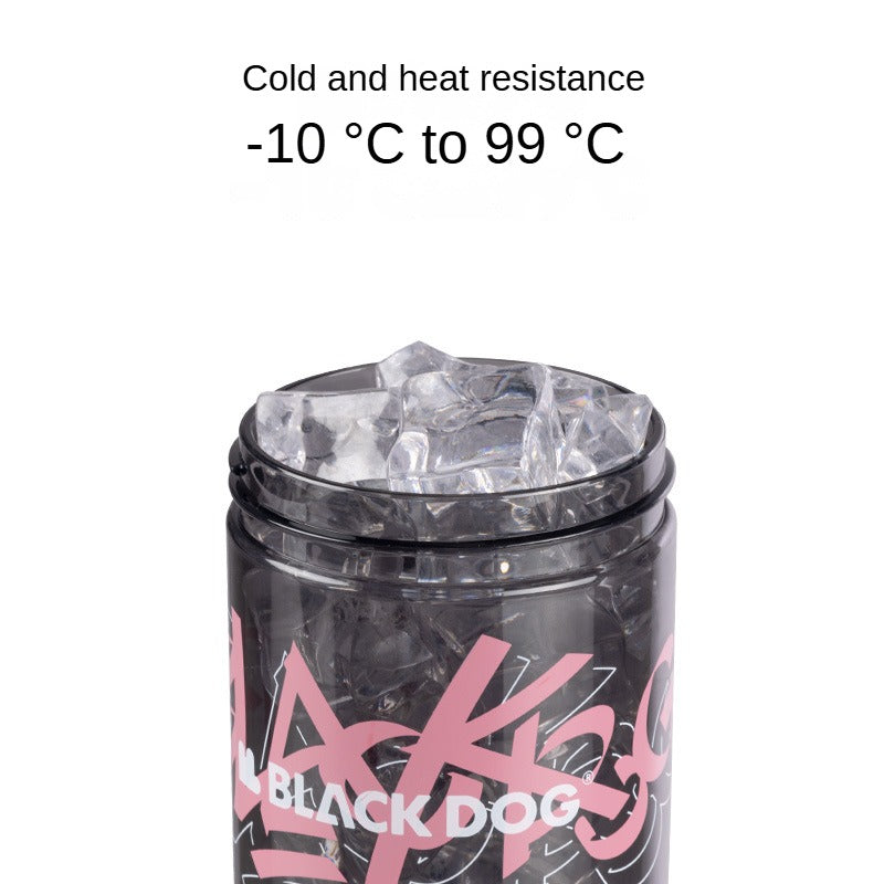 BLACKDOG Sweet & Cool Travel Cup Portable Lightweight Black Pink Tritan Water Bottle With Cap Hot And Cold Leak Proof On the Go Chain Handle