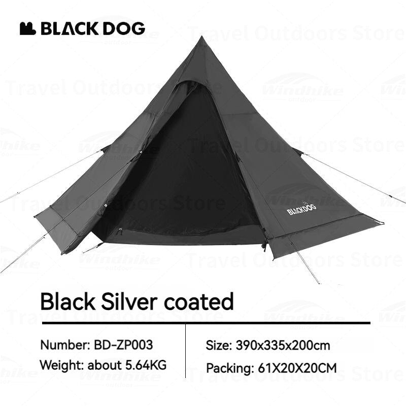 BLACKDOG Hexagon Pyramid Tent Portable Lightweight 3-4 Persons Black White Indian Pyramid 150D Oxford Cloth Outdoor Waterproof Tent Heavy Duty Original