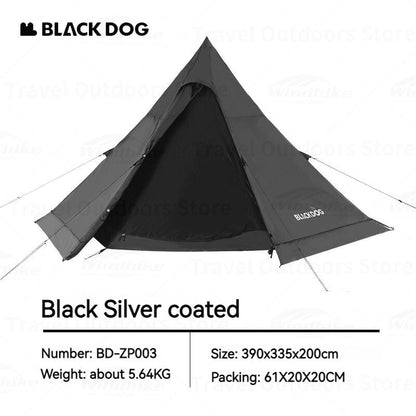 BLACKDOG Hexagon Pyramid Tent Portable Lightweight 3-4 Persons Black White Indian Pyramid 150D Oxford Cloth Outdoor Waterproof Tent Heavy Duty Original