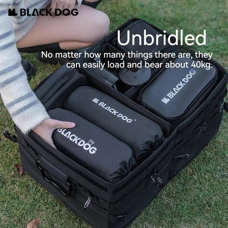 BLACKDOG Traveler Car Storage Box Portable Folding Black Tactical Camping Equipment Storage Bag Free Partition Extra Large 60L up to 40kg Max Load Waterproof Outdoor Travel Vehicle Mounted Black Dog