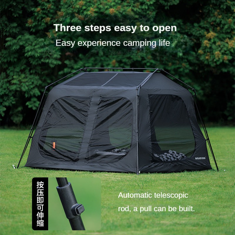 BLACKDOG STAR 5.9 Black Automatic Cabin Style Tent 1 Bedroom 4 Awning Canopy Halls Fast Build Vinyl Coated Sunscreen Waterproof Outdoor Camping Tent for 3-4 Person Large up to 27m² Usable Area