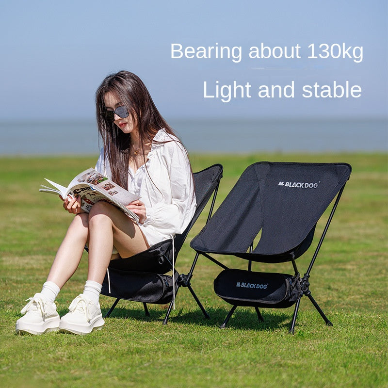 BLACKDOG Ultralight Moon Chair Portable Black Foldable Recliner Lounge Fishing Director's Chair Up to 130kg Aluminum Alloy Camping Outdoor Hiking Picnic Beach Travel Heavy Duty Original Black Dog