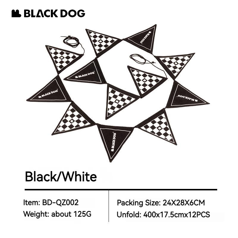 BLACKDOG Camping Atmosphere Pennant Portable Lightweight String Decor 12 Flag 4M Wind Canopy Awning Pole Rope Hanging Triangular Flag Festival Party Decoration Hanging Brand Banner White Black Camping Hiking Picnic Beach Travel Original Black Dog