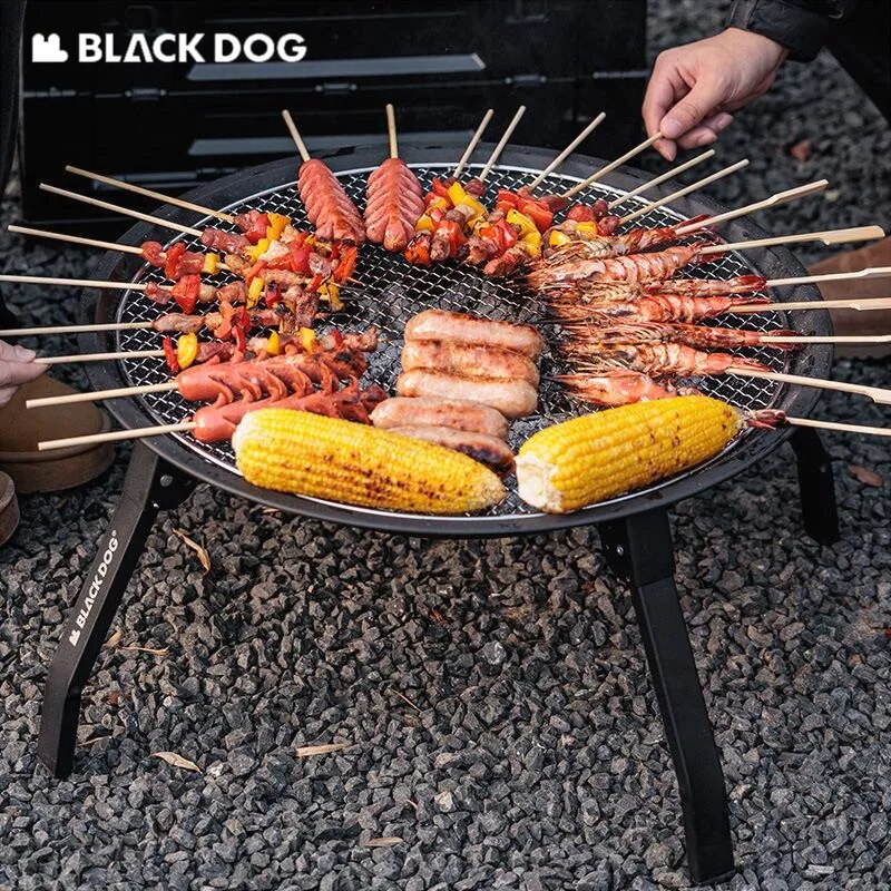 BLACKDOG FIRE PIT Barbecue Heating Charcoal Grill Stove Burner Camping Cooking Tea Coffees Iron BBQ Stove Home Outdoor Fire With Flameproof Netting Black Dog