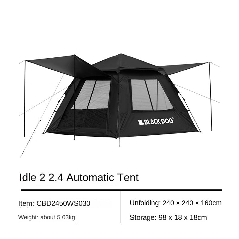 BLACKDOG Black Automatic Tent 2 in 1 Tent with Optional Canopy Tarp Add-on Large up to 5.8m² Interior Space for 3-4 Person Vinyl Coated Sunscreen Waterproof Breathable