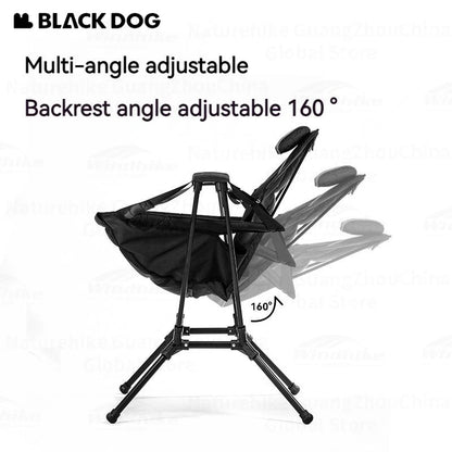 BLACKDOG Folding Black Rocking Swing Chair with Pillow 160° Portable Adjustable Lying Leisure Recliner 150kg Max Load Camping Hiking Picnic Beach Travel Chair 7075 Aluminum Heavy Duty Original Black Dog