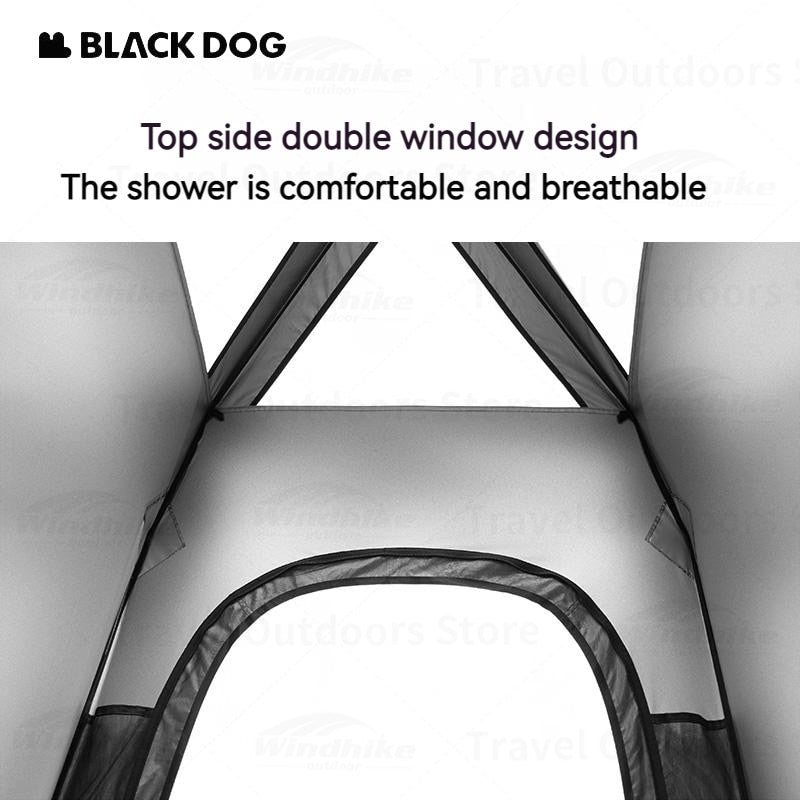 BLACKDOG Black Automatic Shower Tent Portable Single Shower Changing Tent Sun Protection Camping Tent Changing Mobile Toilet Bath Bathroom Waterproof PU2000mm Windproof 150D Silver Coated Black Dog