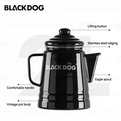 BLACKDOG Camping Enamel Coffee Pot Portable Lightweight High-Capacity Coffee Black Kettle 2L Stainless Steel Thermos Teapot Outdoor Hiking Picnic Travel Heavy Duty Original Black Dog