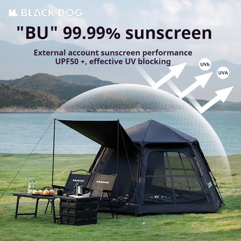 BLACKDOG Six Dome Hexagonal Automatic Tent Portable Lightweight Hexagon One-touch Automatic Quick-open Tent Waterproof Cabin Windscreen House Camping Hiking Outdoor Picnic Beach Travel Heavy Duty Original Black Dog