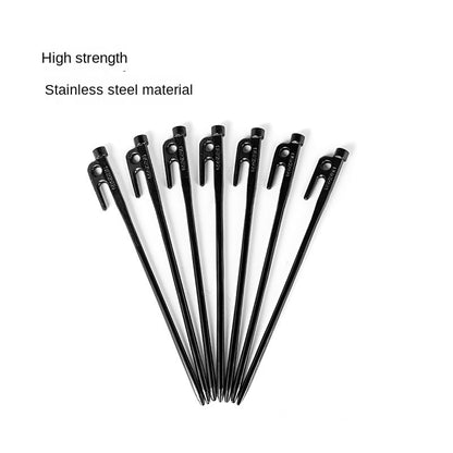 BLACKDOG Black Stainless Steel Peg Stakes Portable Lightweight Extended Canopy High Strength Windproof Ground Nails Studs Tent Canopy Pegs Outdoor Camping Hiking Picnic Travel Heavy Duty Original Black Dog