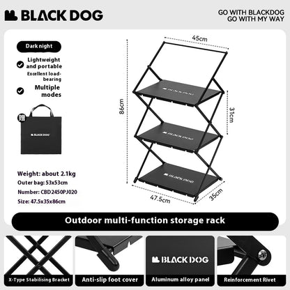 BLACKDOG Outdoor Multifuctional Storage Rack Portable Lightweight Camping Kitchen Accessories Aluminum Alloy 3 Layer Folding Splice Able Shelf