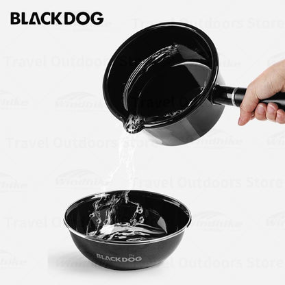 BLACKDOG Camping Enamel Cooker Pot Portable Ultralight 1L Milk Boiler Iron Pot Sauce Pan Polearm Stockpot 1-2 Persons Kitchen Tool Outdoor Hiking Picnic Cooking Travel Heavy Duty Original Black Dog