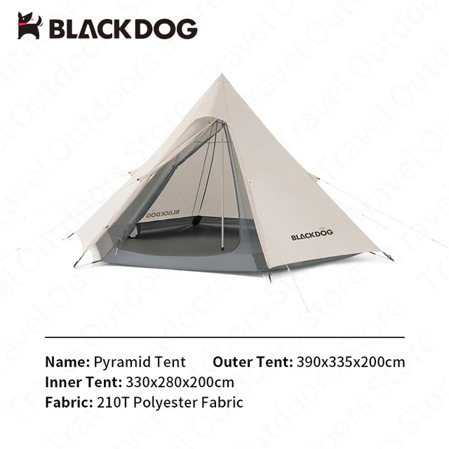 BLACKDOG Hexagon Pyramid Tent Portable Lightweight 3-4 Persons Black White Indian Pyramid 150D Oxford Cloth Outdoor Waterproof Tent Heavy Duty Original