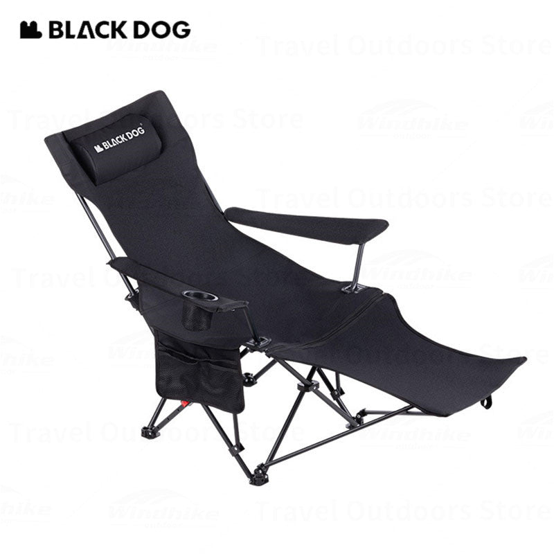 BLACKDOG Foldable Recliner Camping Chair Portable Lunch Break Balcony Home Leisure Sitting And Sleeping Chair With Pillow 4-Speed Adjustable Dual-Use Nap Lazy Outdoor Beach Chair Black Dog