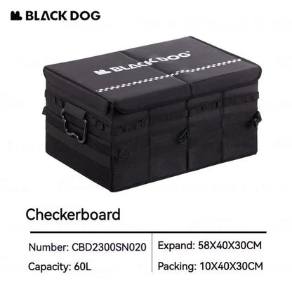 BLACKDOG Traveler Car Storage Box Portable Folding Black Tactical Camping Equipment Storage Bag Free Partition Extra Large 60L up to 40kg Max Load Waterproof Outdoor Travel Vehicle Mounted Black Dog