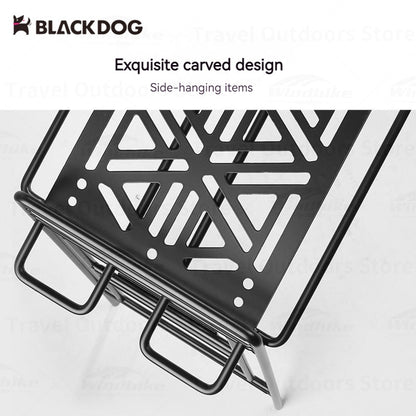 BLACKDOG Black Metal Storage Rack Shelf Portable Outdoor Camping Equipment Shelves Trapezoidal Small Large Load up to 50kg Heavy Duty Steel Iron with Storage Bag Black Dog