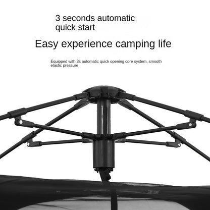 BLACKDOG Automatic Dome Camping Tent for 3-4 Person Black Vinyl Coated Sunscreen Waterproof Breathable 2 Doors 4 Windows