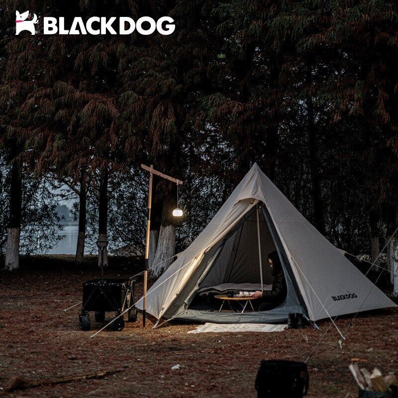 BLACKDOG Hexagon Pyramid Tent Portable Lightweight 3-4 Persons Black White Indian Pyramid 150D Oxford Cloth Outdoor Waterproof Tent Heavy Duty Original