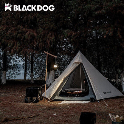 BLACKDOG Hexagon Pyramid Tent Portable Lightweight 3-4 Persons Black White Indian Pyramid 150D Oxford Cloth Outdoor Waterproof Tent Heavy Duty Original