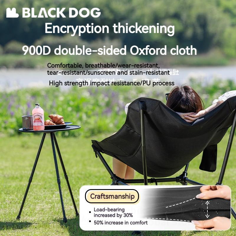 BLACKDOG Moon Lounge Chair Portable Black Chair Outdoor Camping Ultralight Heavy Duty Reclining Relax Lounging Foldable Folding Chair 900D Oxford 7075 Aluminum up to 150kg Max Load Black Dog