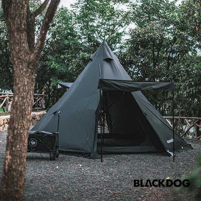 BLACKDOG Camping Pyramid Tent Outdoor for 5 to 8 Persons Black White Pyramid Tip Hexagon Silver Coated Waterproof Outdoor Camping Tent