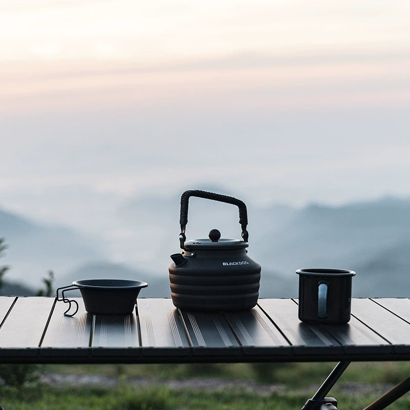 BLACKDOG Black Aluminum Alloy Kettle Outdoor Portable Lightweight 1.3L Teapot Coffee Boiling Water Pot Cookware Camping Hiking Beach Picnic Travel Heavy Duty Original Black Dog