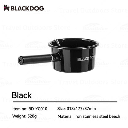 BLACKDOG Camping Enamel Cooker Pot Portable Ultralight 1L Milk Boiler Iron Pot Sauce Pan Polearm Stockpot 1-2 Persons Kitchen Tool Outdoor Hiking Picnic Cooking Travel Heavy Duty Original Black Dog