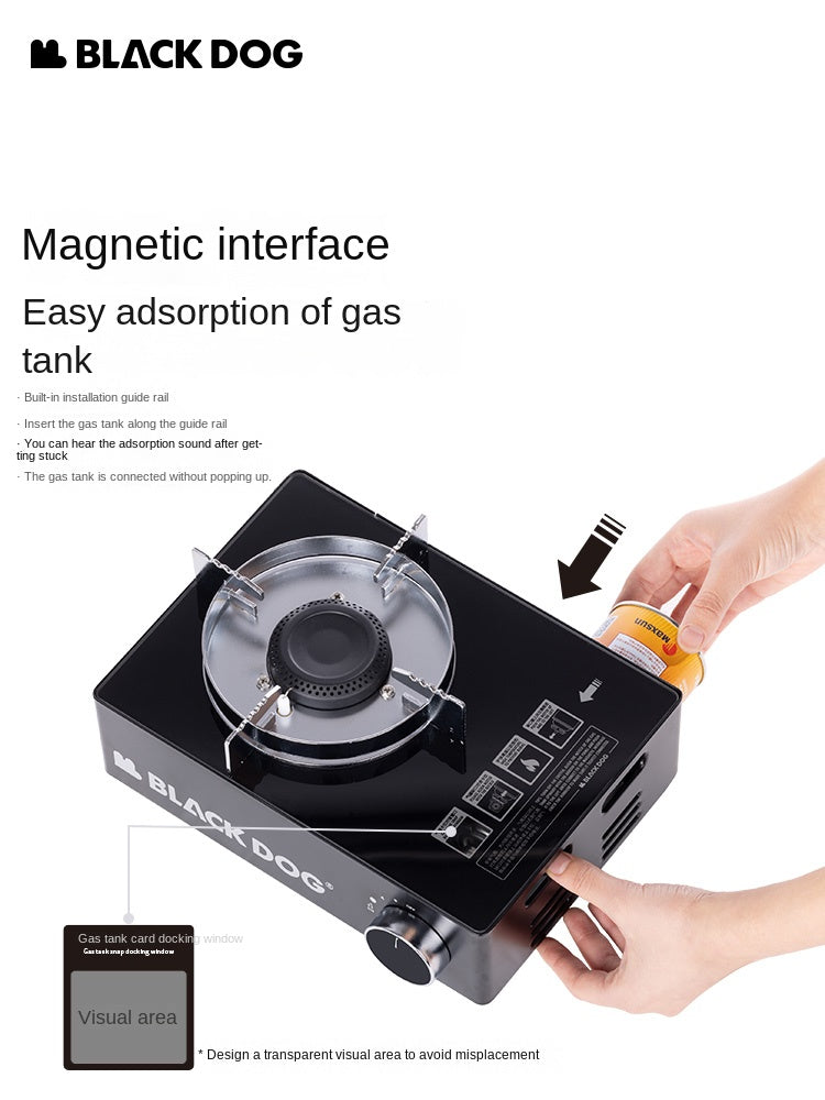 BLACKDOG FEAST Black Portable Mini High Power Butane Gas Stove 3.5kw Max Firepower Tempered Glass Panel Canister Outdoor Camping Cooking Cassette Burner Black Dog