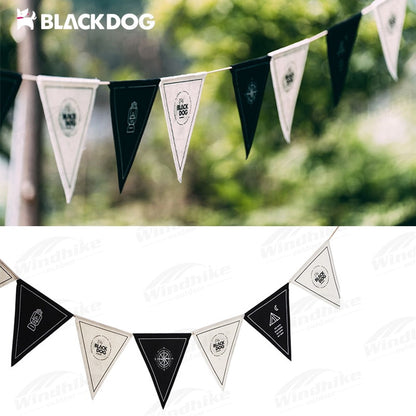 BLACKDOG Camping Atmosphere Pennant Portable Lightweight String Decor 12 Flag 4M Wind Canopy Awning Pole Rope Hanging Triangular Flag Festival Party Decoration Hanging Brand Banner White Black Camping Hiking Picnic Beach Travel Original Black Dog