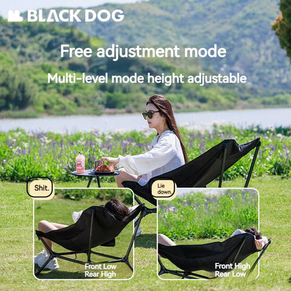 BLACKDOG Moon Lounge Chair Portable Black Chair Outdoor Camping Ultralight Heavy Duty Reclining Relax Lounging Foldable Folding Chair 900D Oxford 7075 Aluminum up to 150kg Max Load Black Dog