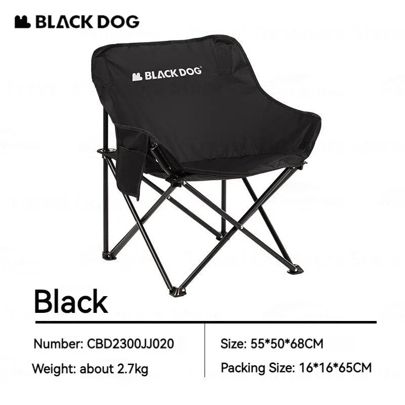 BLACKDOG Floating Moon Outdoor Folding Chair Portable Camping 120kg Max Load 600D Oxford Steel Frame Relax Chair with Storage Bag 2.7kg Foldable Ultralight Heavy Duty Black Dog